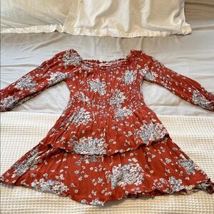 Urban Outfitters Rust Floral Smocked Dress